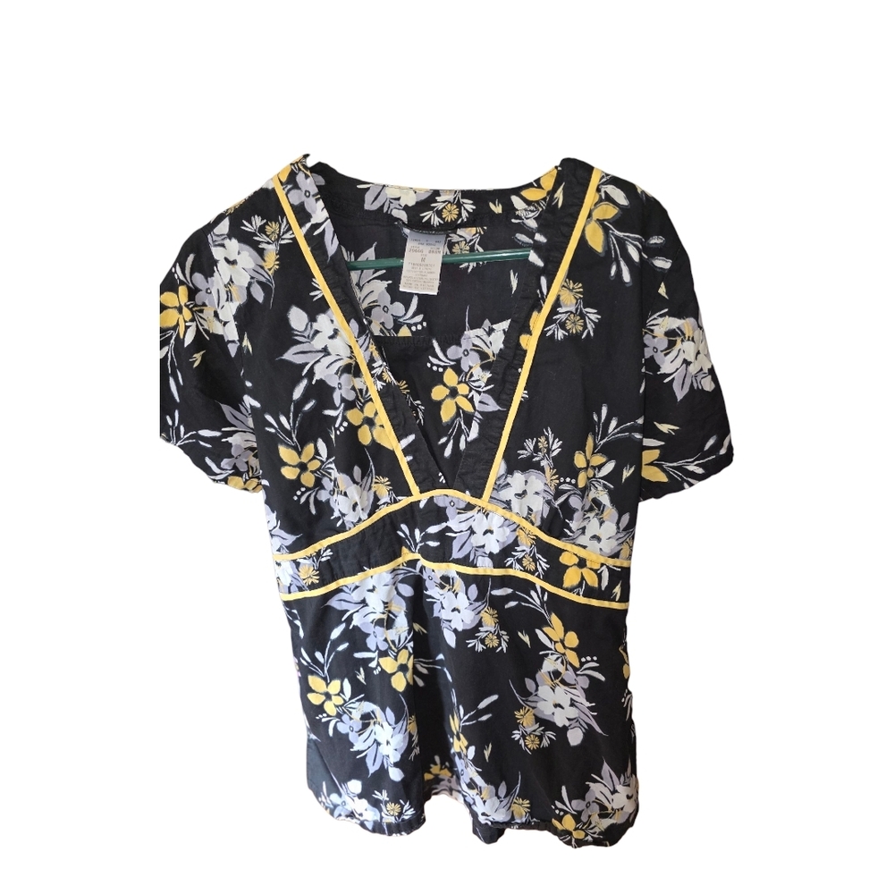 SET 2 Pieces Cherokee Black and Yellow Floral Scrub Top And Bottoms